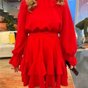 Elegant Red Ruffle Dress
